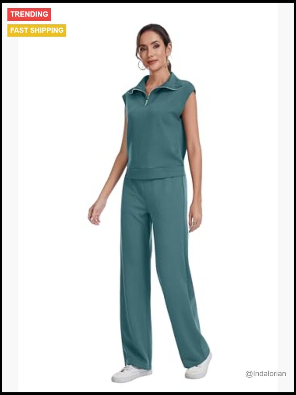 Half Zip Sleeveless Sweatshirt and Drawstring Sweatpant Lounge Set - Picture 4 of 6